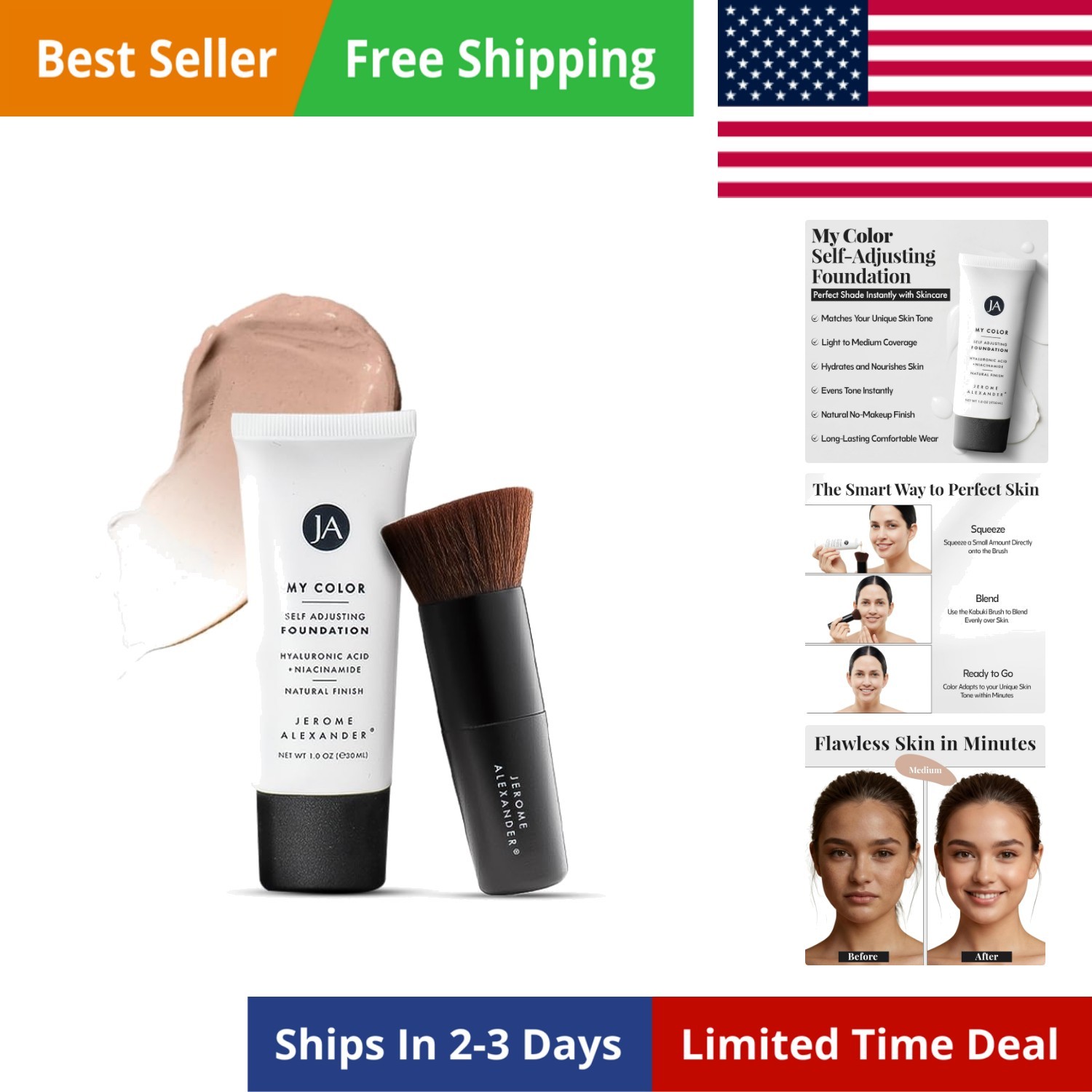 My Color Self-Adjusting Foundation, Hydrating & Lightweight Face Makeup, Skin…