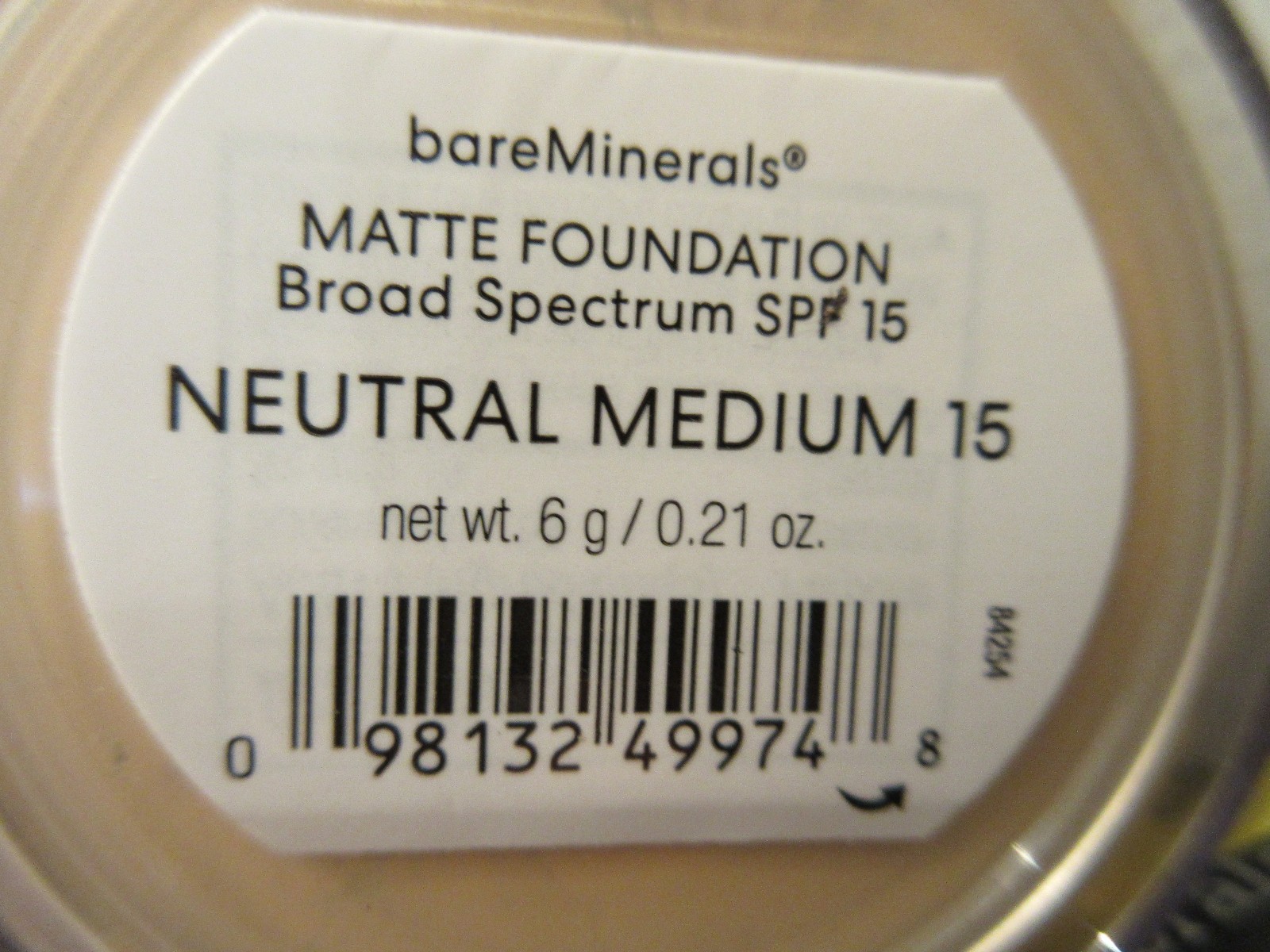 BareMinerals Matte Foundation Neutral Medium 15 SPF 15 0.21 oz Sealed FULL SIZE