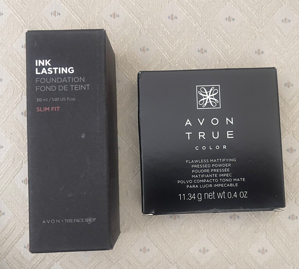Avon Face Shop Ink Lasting Slim Fit Foundation W10 Fair/light +Powder New NIP