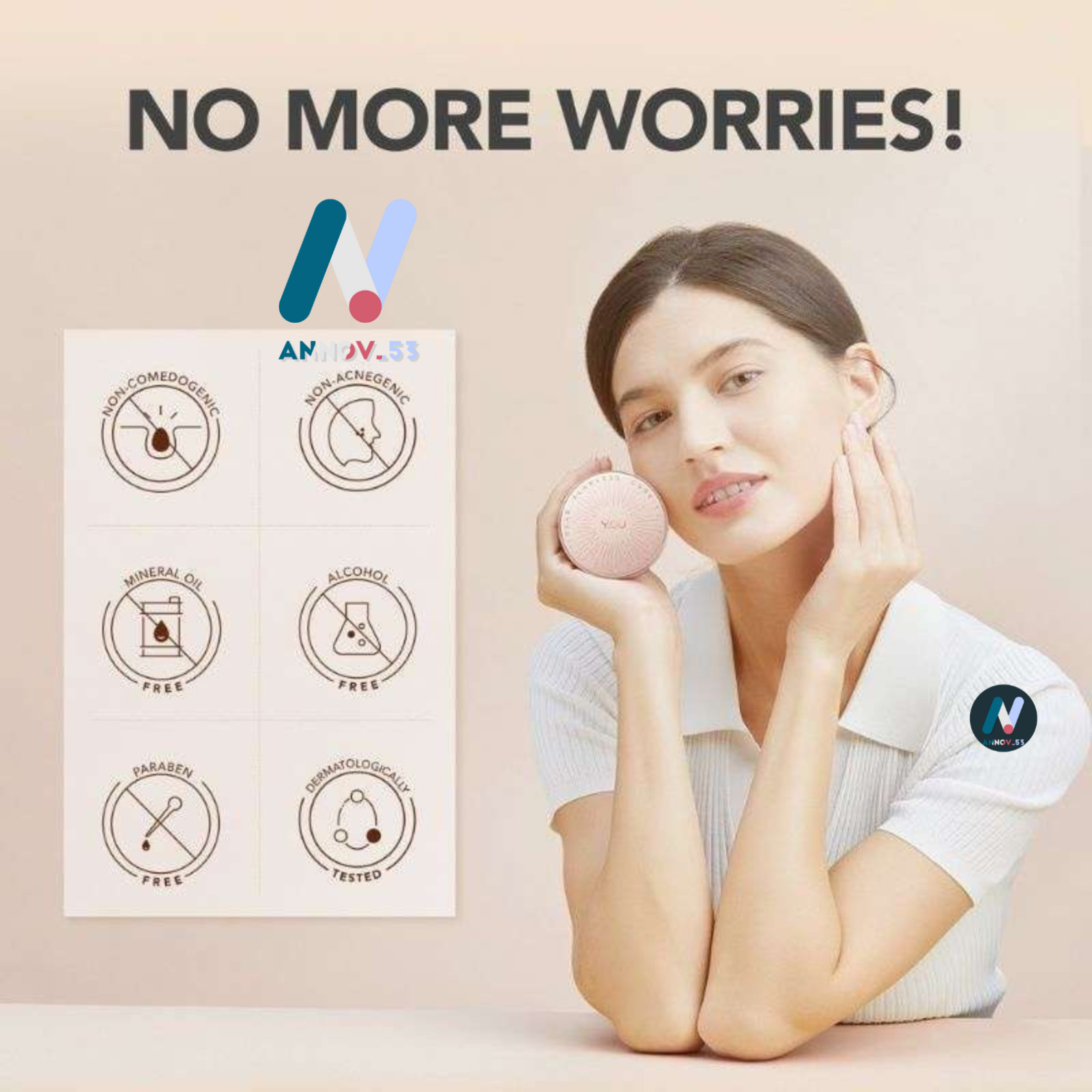 YOU Cushion Foundation Flawless Poreless Full Coverage SPF40 PA+++ UVA UVB Aloe