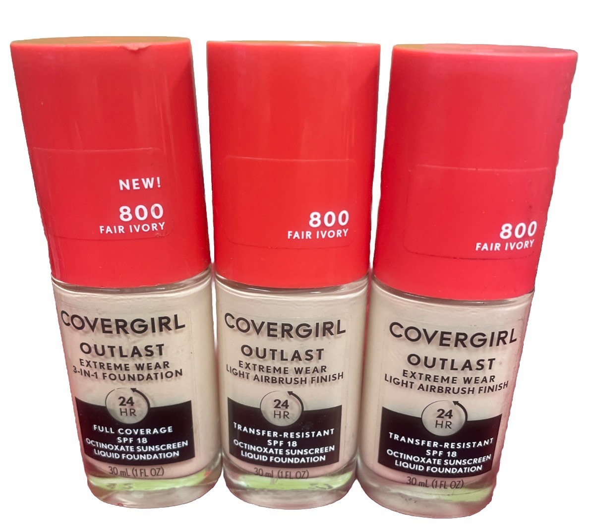 COVERGIRL Outlast Extreme Wear 3-in-1 Foundation 800 Fair Ivory 1oz Lot Of 3