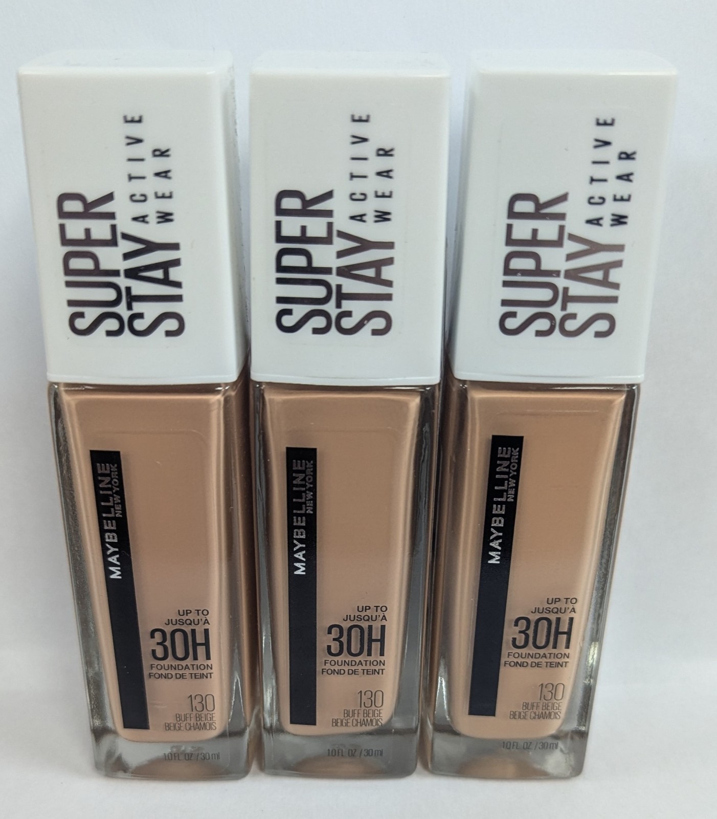 3 MAYBELLINE SUPERSTAY ACTIVE WEAR FOUNDATION 130 BUFF BEIGE 1fl oz NEW SEALED