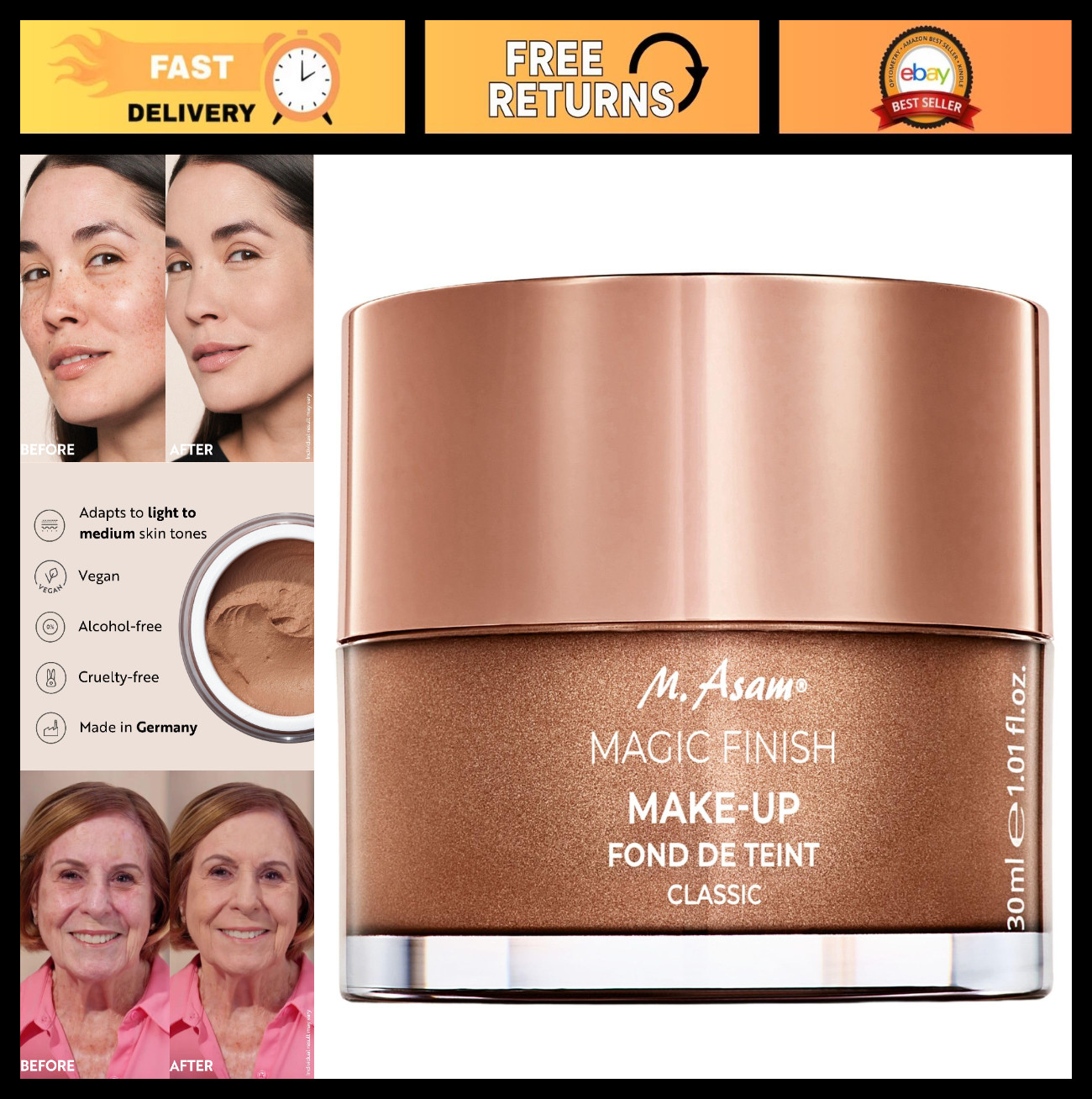 4-in-1 Makeup Mousse – Primer, Foundation, Concealer & Powder, Buildable Coverag