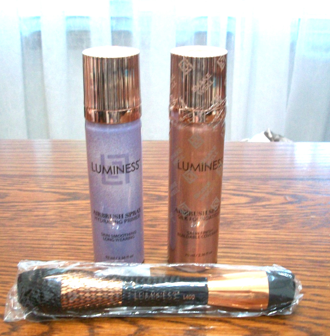 LUMINESS AIRBRUSH SPRAY HYDRATING PRIMER~SATIN FINISH FOUNDATION~BRUSH~LOT OF 3