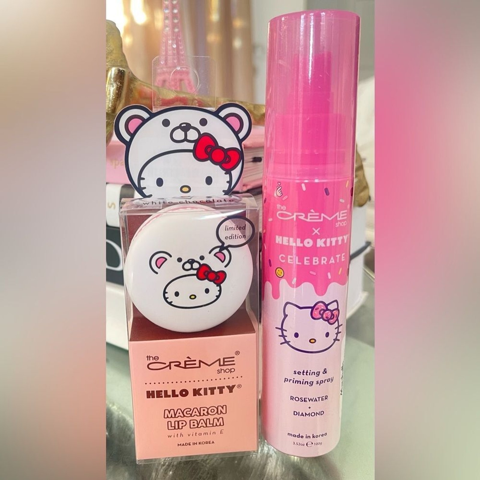 Hello Kitty Macaron Lip Balm whit Vitamin E and Setting Priming Spray Makeup Set
