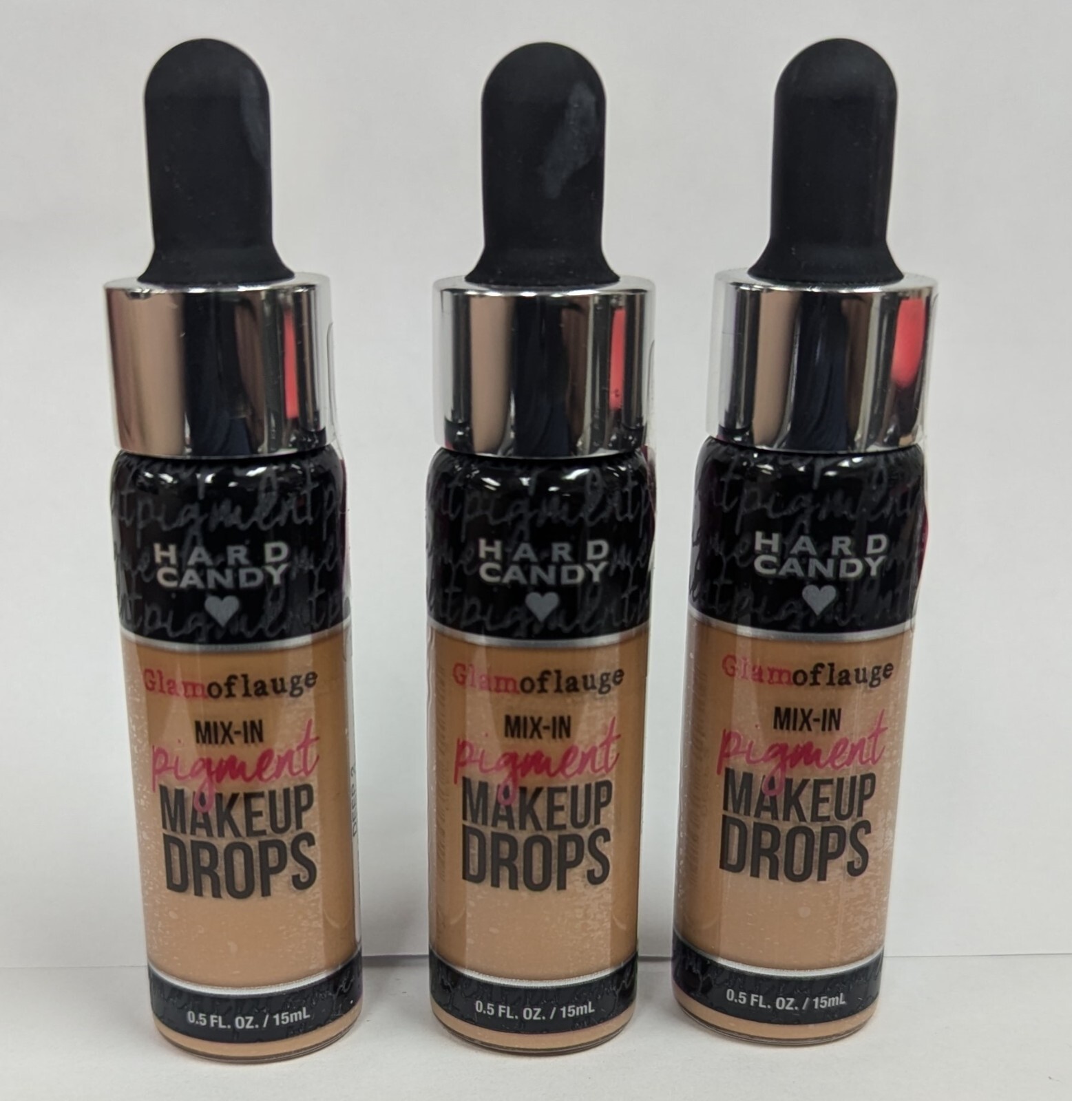 3PCS HARD CANDY GLAMOFLAUGE MIX-IN PIGMENT MAKEUP DROPS #1182 DEEP 2 – 0.5fl oz