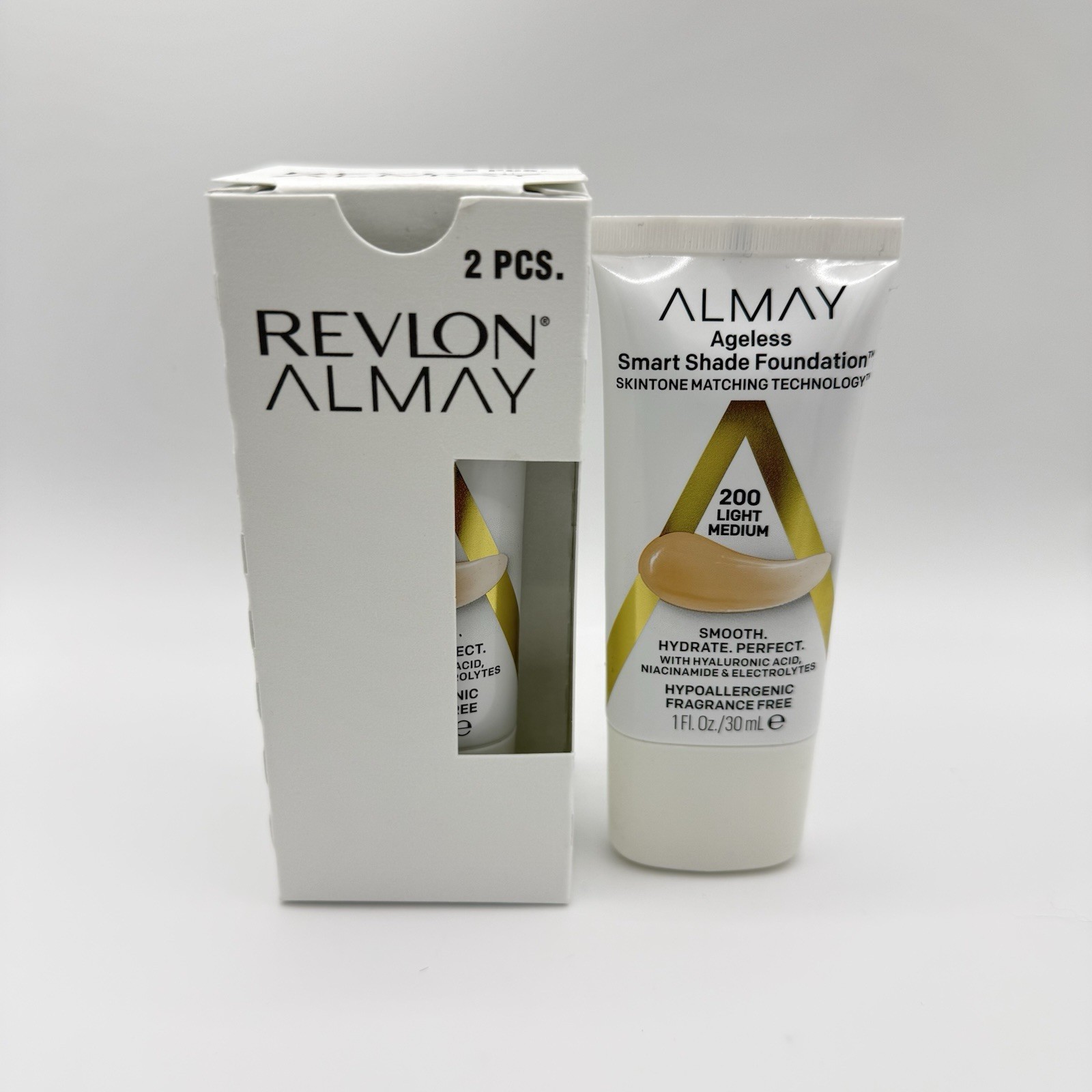 Almay Ageless Smart Shade Foundation 200 Light Medium – 2 Pack – New Sealed