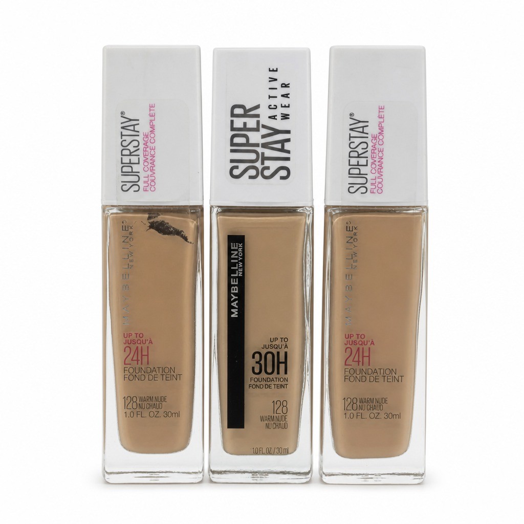 Maybelline Super Stay Liquid Foundation 128 Warm Nude Full Coverage 3PK