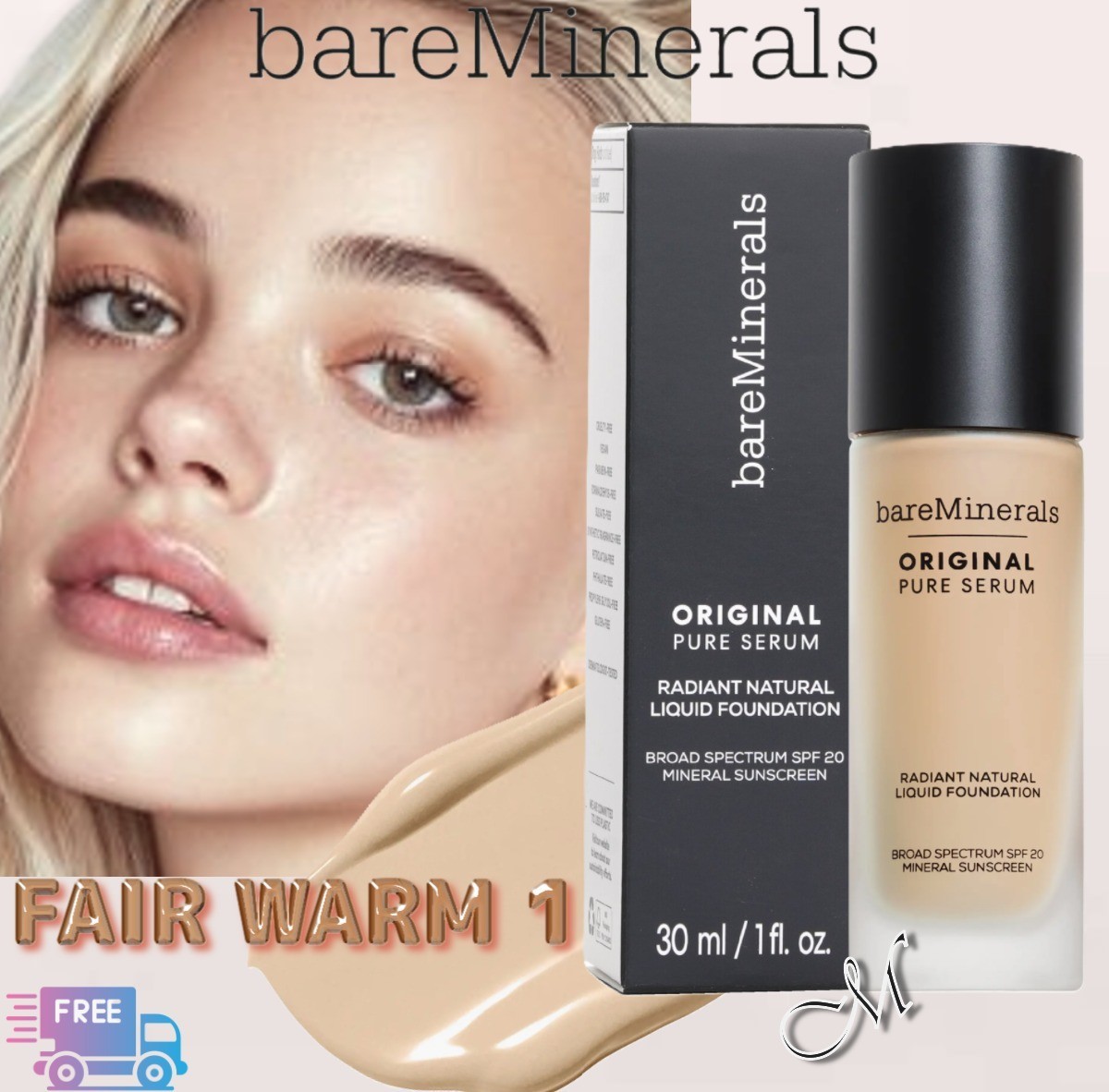 bareMinerals Original Serum Liquid Foundation*SPF 20 ~ FAIR WARM 1 ~ NIB 1oz $44