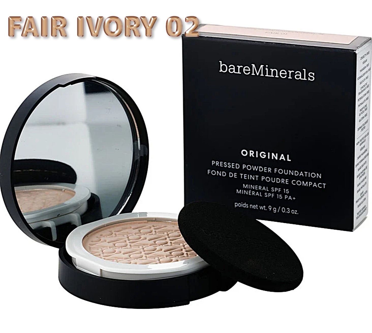 bareMinerals Original Pressed Powder Foundation SPF*15 ~Fair Ivory 02 NIB 9g $39