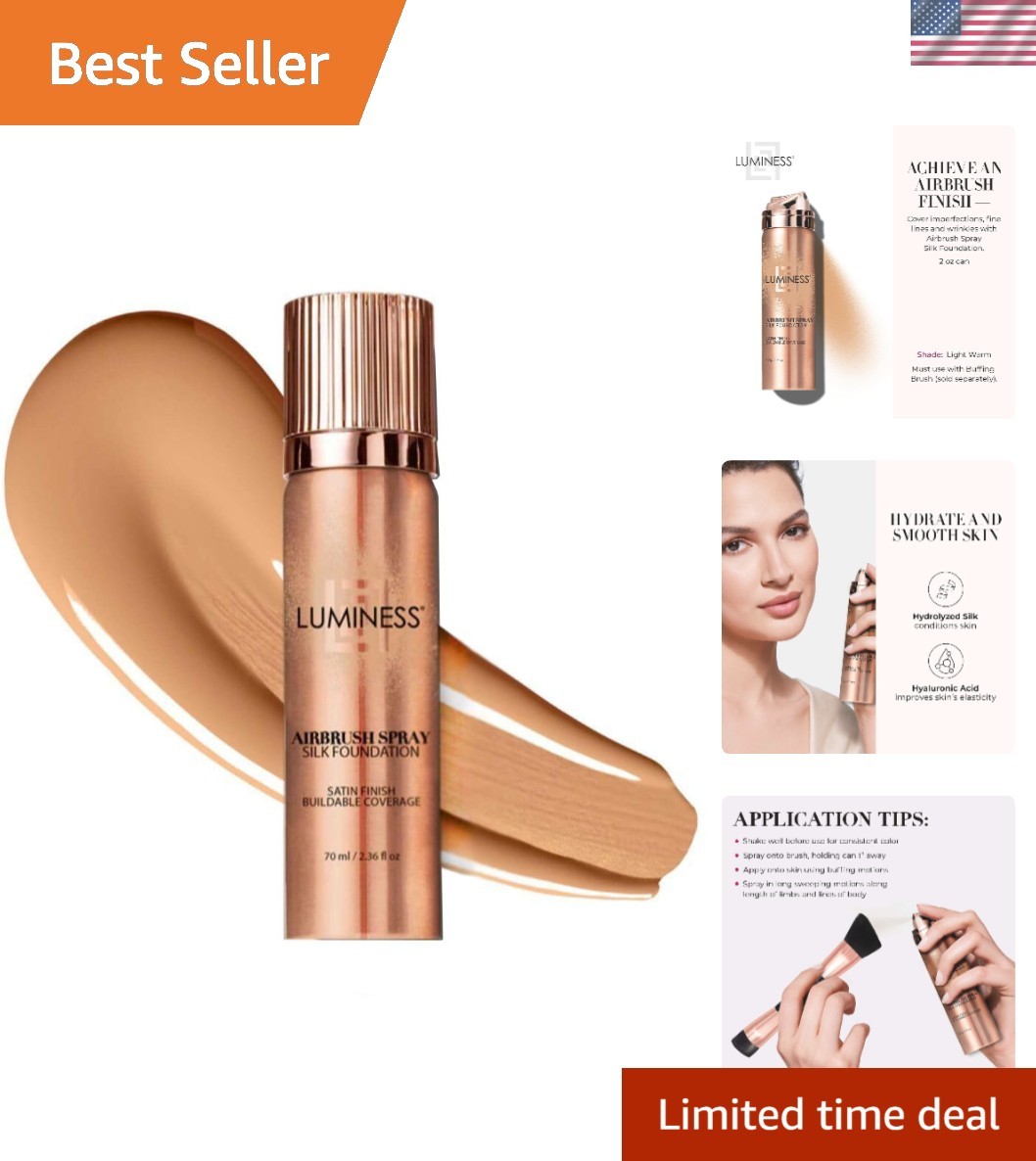 Silk Airbrush Spray Foundation – Hydrating & Full Coverage in Light Warm, 2.36oz
