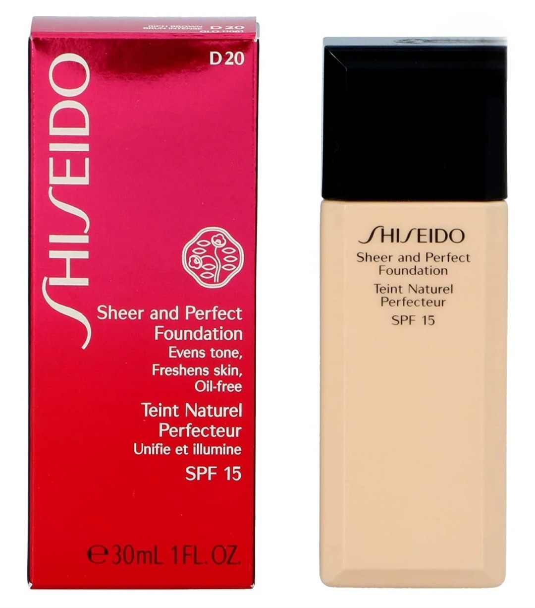 Shiseido Sheer & Perfect Foundation SPF18 D20 / D 20 Rich Brown – 1 Oz. / 30mL