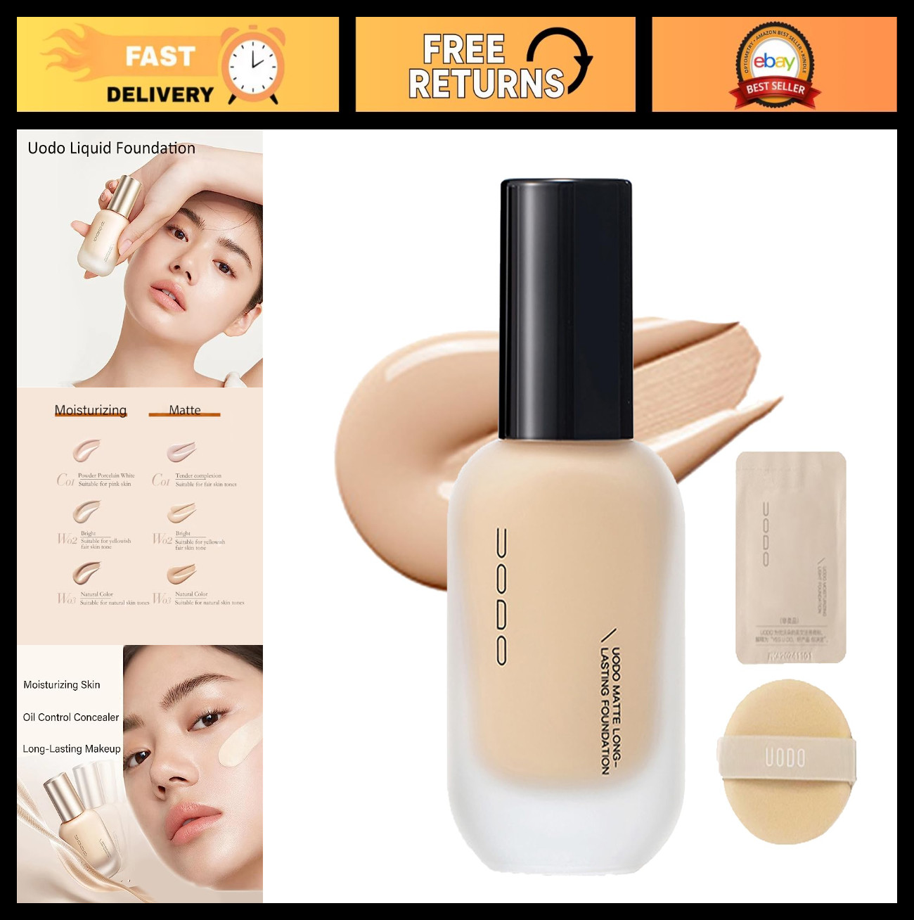 Full Coverage Matte Liquid Foundation for All Skin Types – Long-lasting, Hydrati