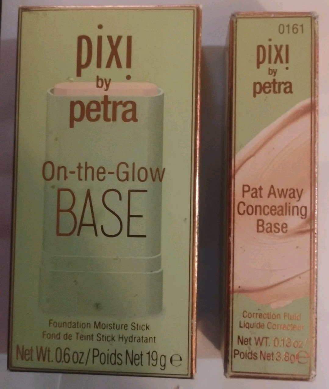Lot of 2 PIXI On-the-Glow Foundation Moisture Stick + Pat Away Concealing Base