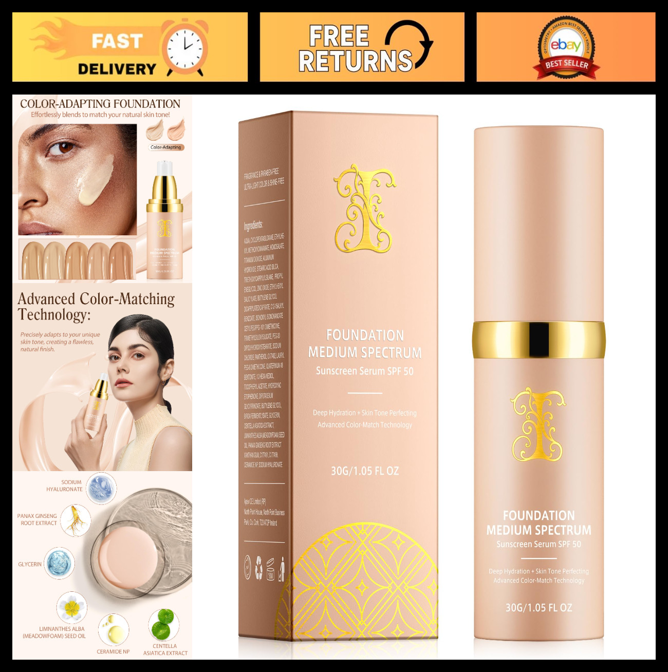 4-in-1 Foundation SPF 50+ | Longwearing, Waterproof, Hydrating, Color Changing |
