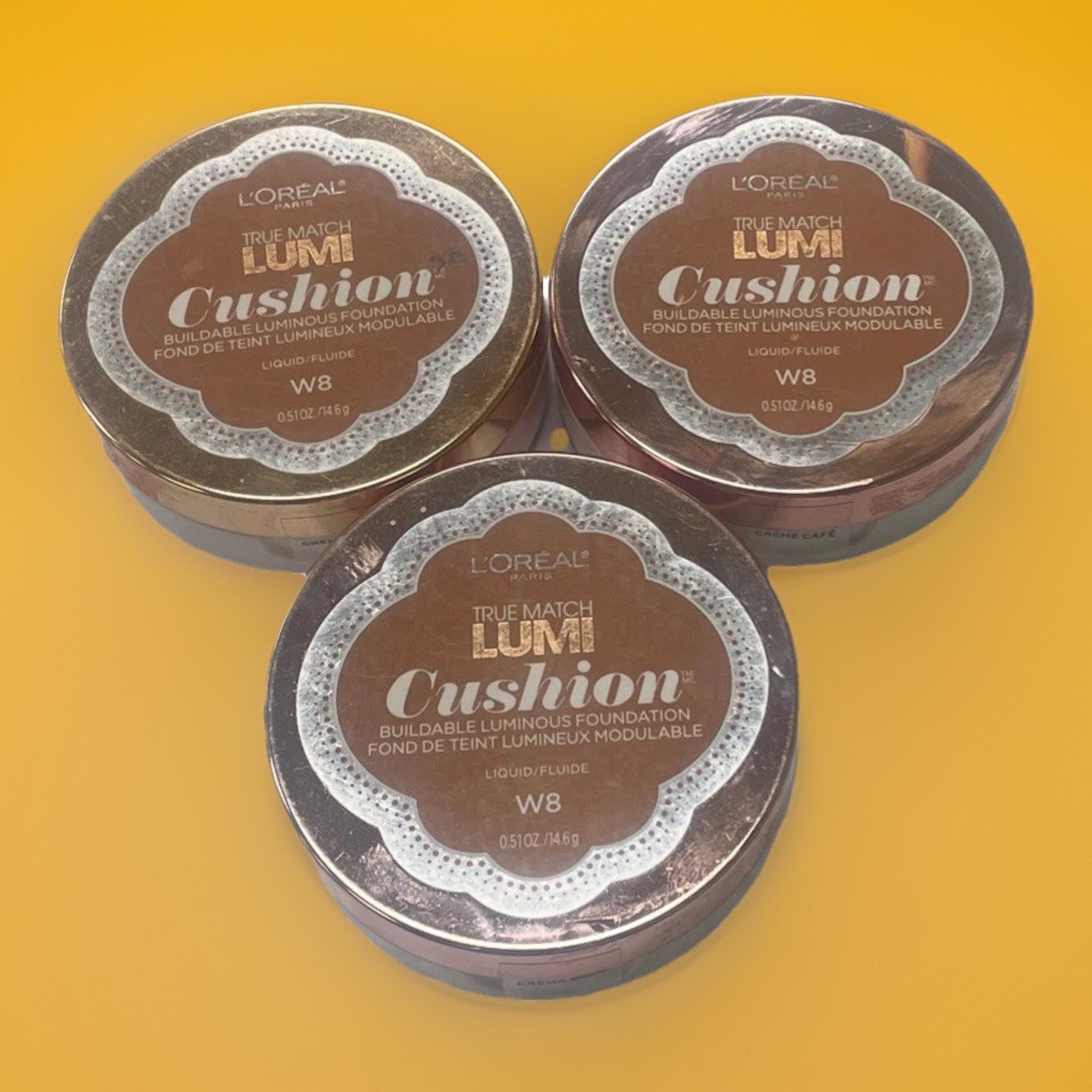 L’OREAL True Match Lumi Cushion Luminous Foundation W8 Crème Cafe Lot Of 3 New!