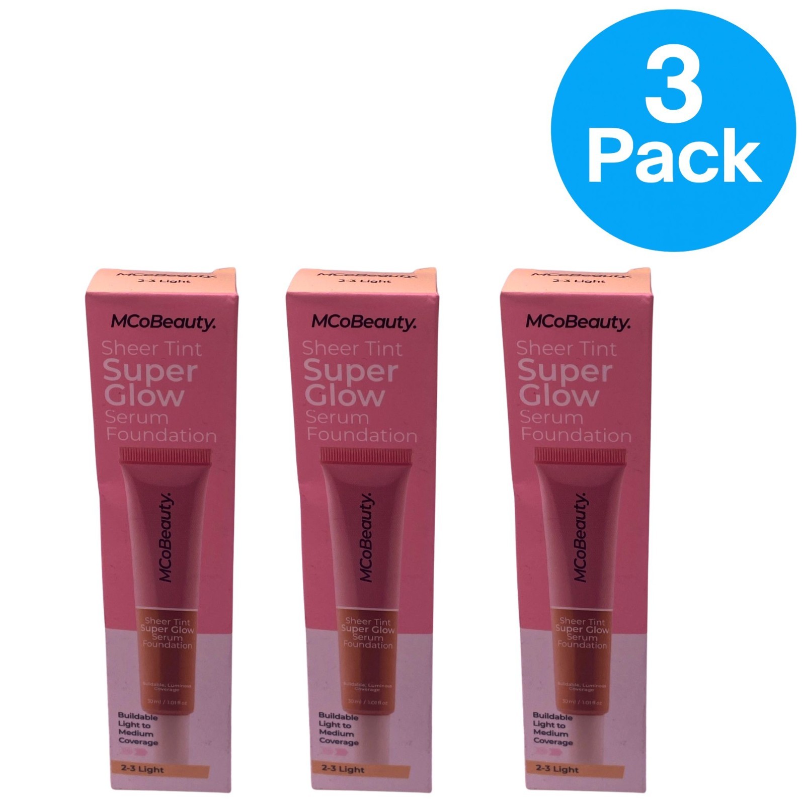 MCoBeauty Sheer Tint Super Glow Serum Foundation 2-3 Light 3 Pack New