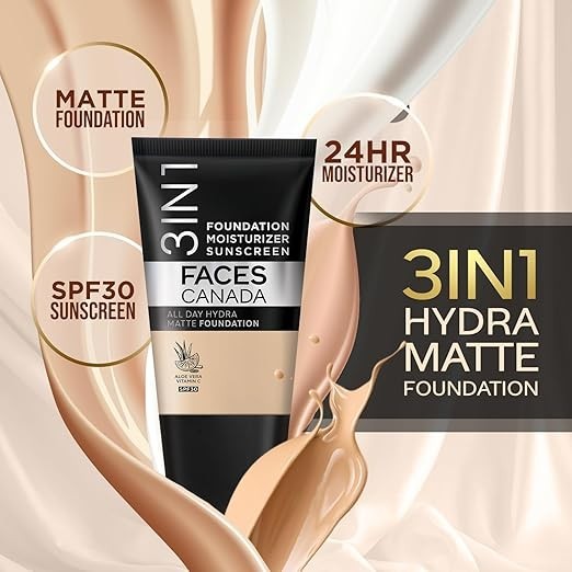 FACES CANADA All Day Hydra Matte Foundation – Mini | 3in1 Foundation + Moisturiz