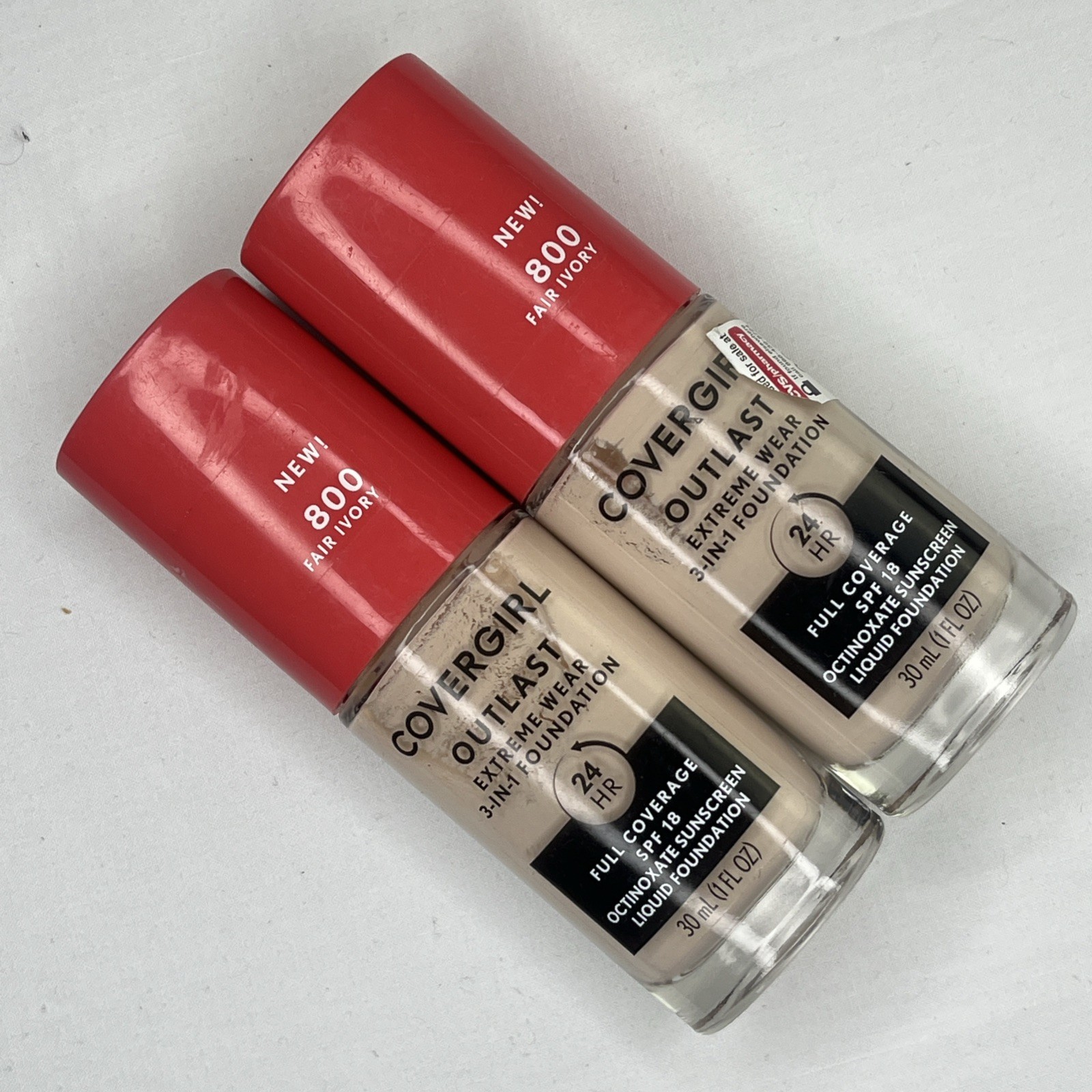Covergirl Outlast Extreme Wear 3-in-1 Foundation 800 Fair Ivory New LOT OF 2