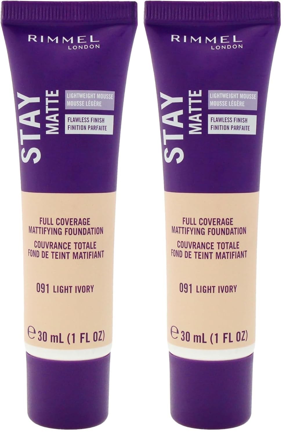 Rimmel Stay Matte Foundation, 091 Light Ivory, 1 Fluid Ounce (Pack of 2)
