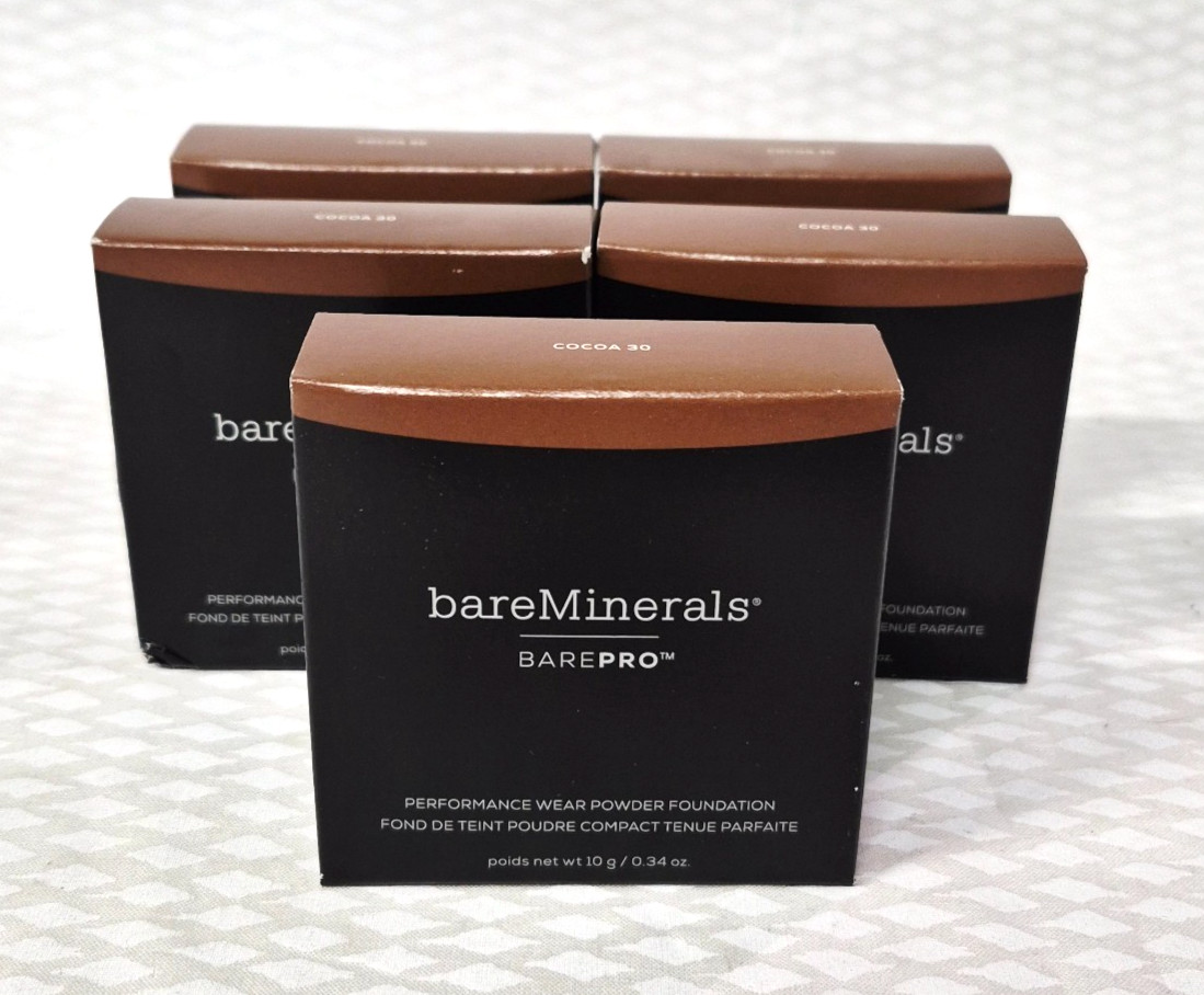 LOT/5 BareMinerals barePRO Performance Wear Powder Foundation COCOA 30 Deep Dark