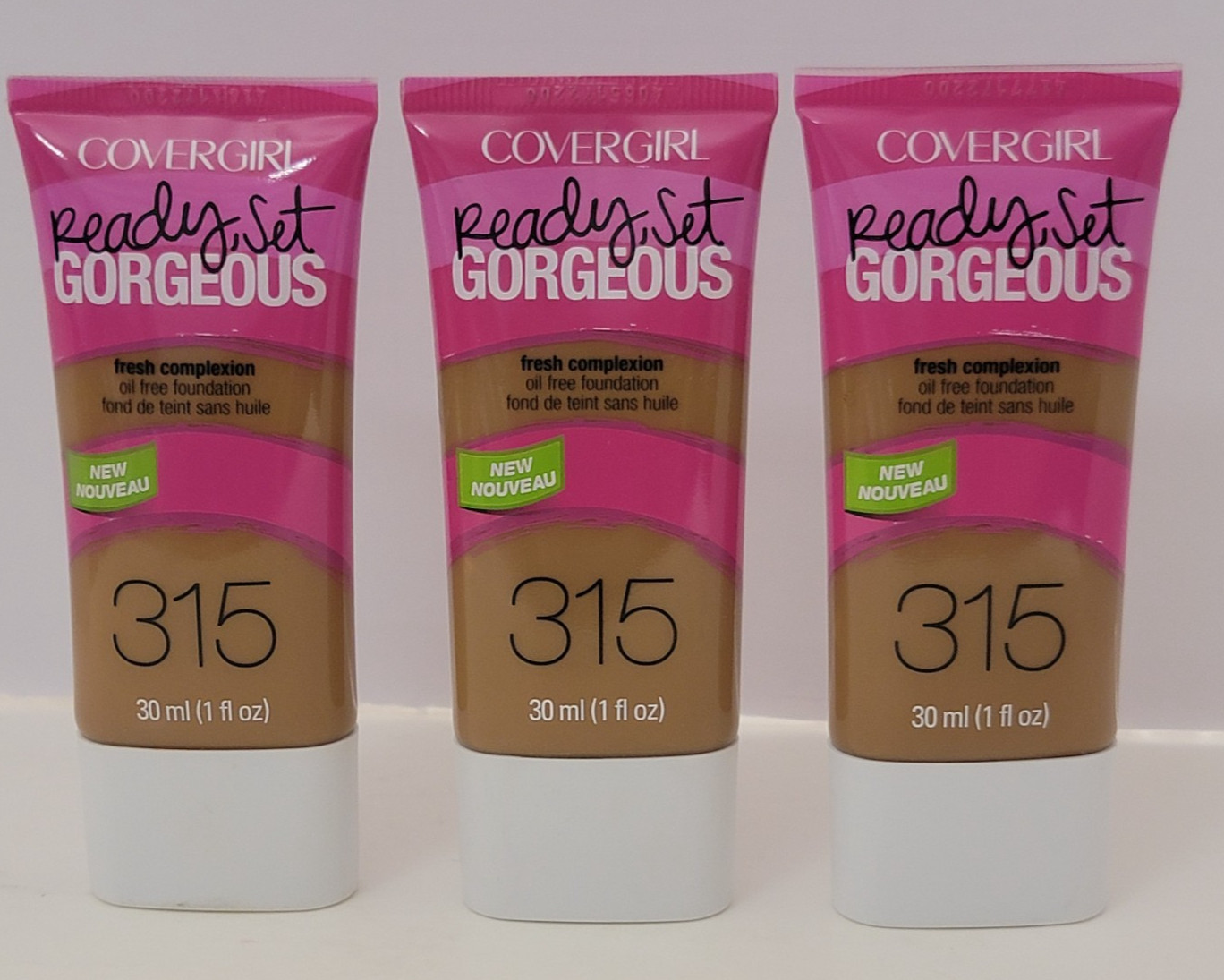 3 pk COVERGIRL READY SET GORGEOUS OIL-FREE FOUNDATION 1 fl oz / 30 ml 315 TAWNY
