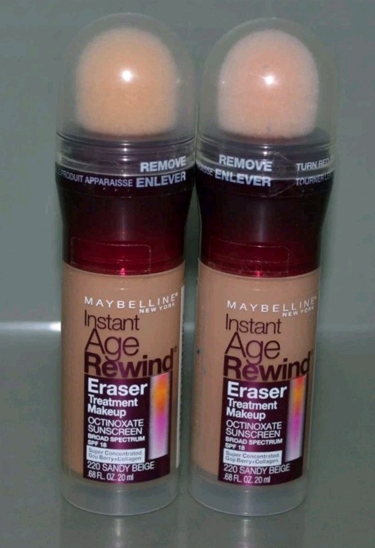 2 PACK Maybelline Instant Age Rewind Eraser Treatment Makeup 220 SANDY BEIGE New