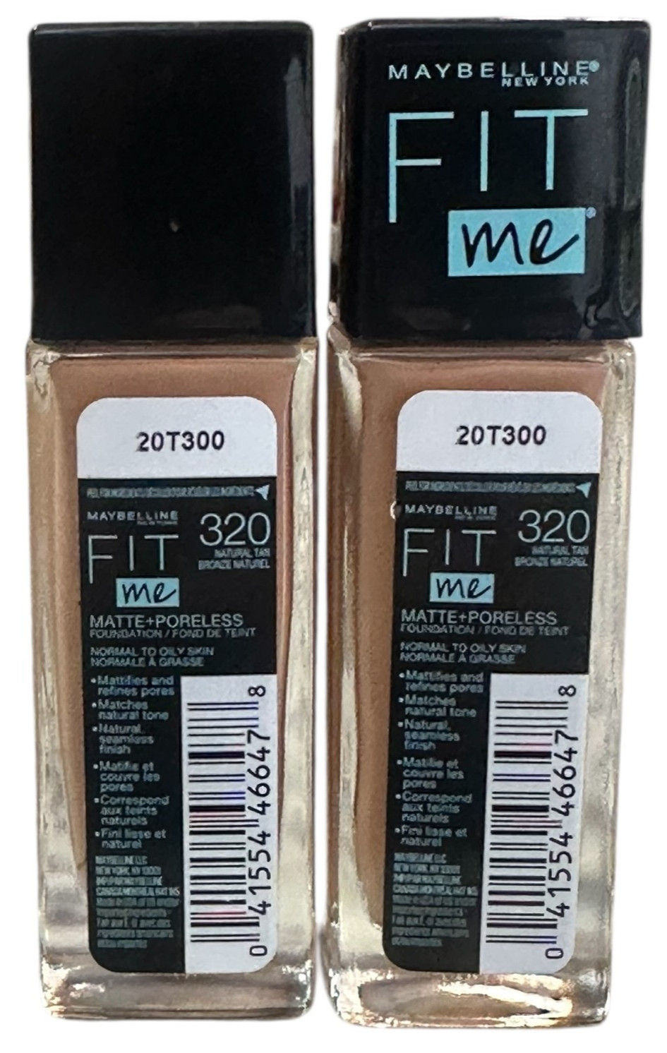 (2) Maybelline Fit Me Matte+ Poreless Foundation 320- Natural Tan, 1 fl. oz.