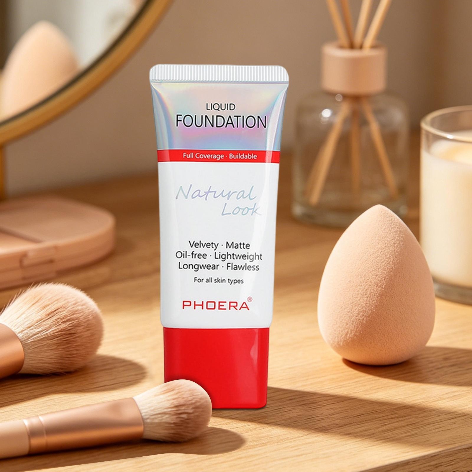 PHOERA Liquid Foundation Full Coverage Velvety Matte Flawless Lasting 30ml