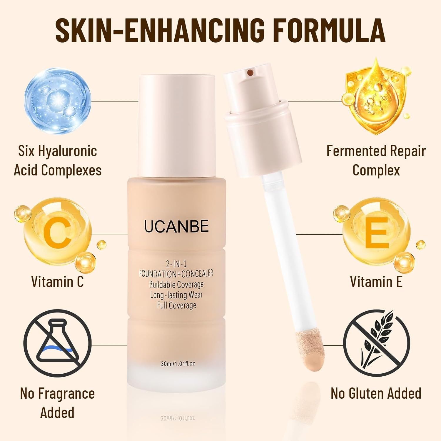 UCANBE 2-in-1 Liquid Foundation & Concealer, Full Coverage Foundation Makeup Set