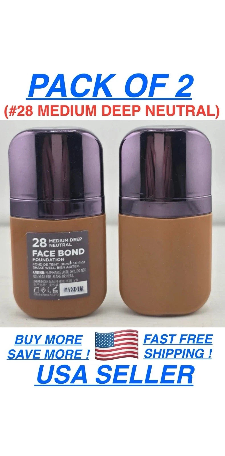 URBAN DECAY ~ FACE BOND WATERPROOF FOUNDATION, 1 FL OZ #28 MEDIUM DEEP