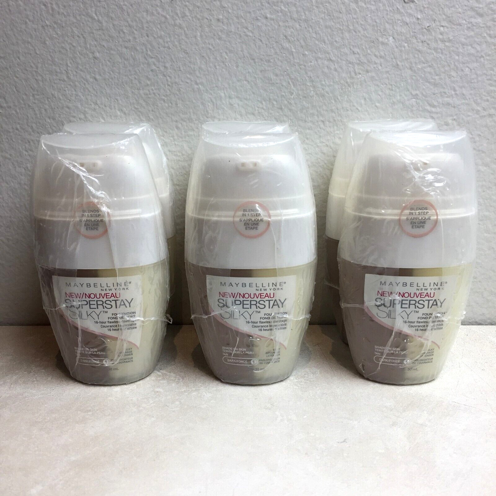 6 X Maybelline Superstay Silky Foundation TAN (DARK#1) NEW.