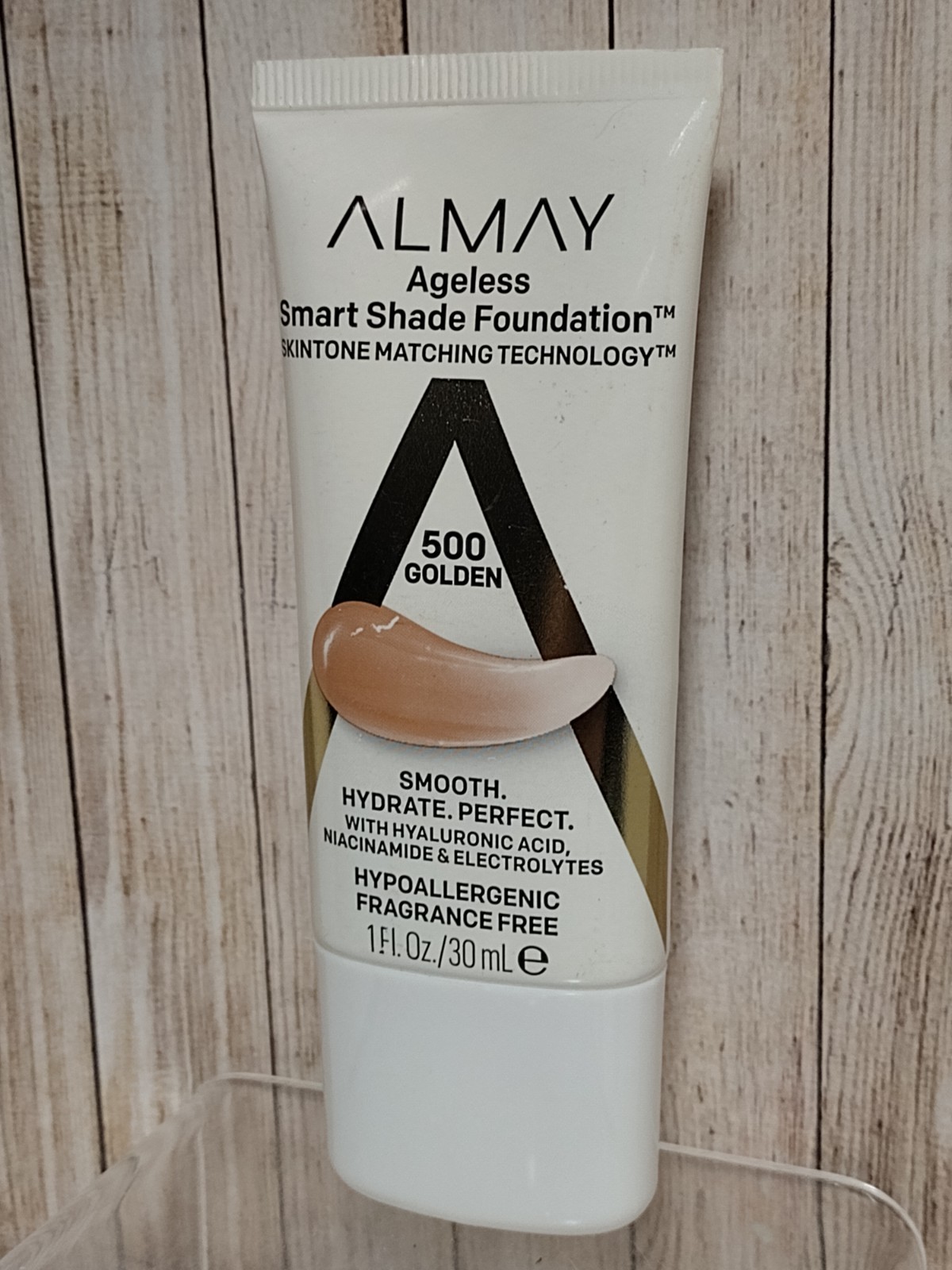 Almay AGELESS SMART SHADE FOUNDATION Hyaluronic Acid Niacinamide 1 oz 500 GOLDEN