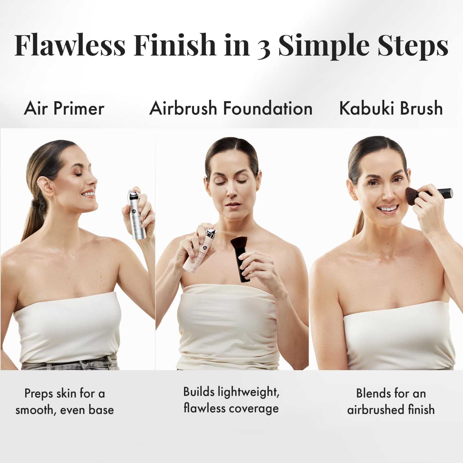 Airbrush Foundation Set – 3pc Makeup Kit with Primer, Foundation & Kabuki Brush