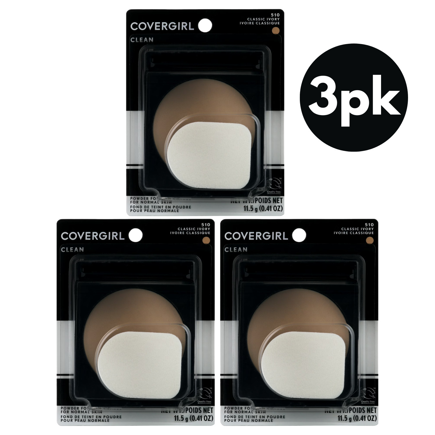 CoverGirl Clean Powder Foundation 510 Classic Ivory 0.44oz 3 Pack