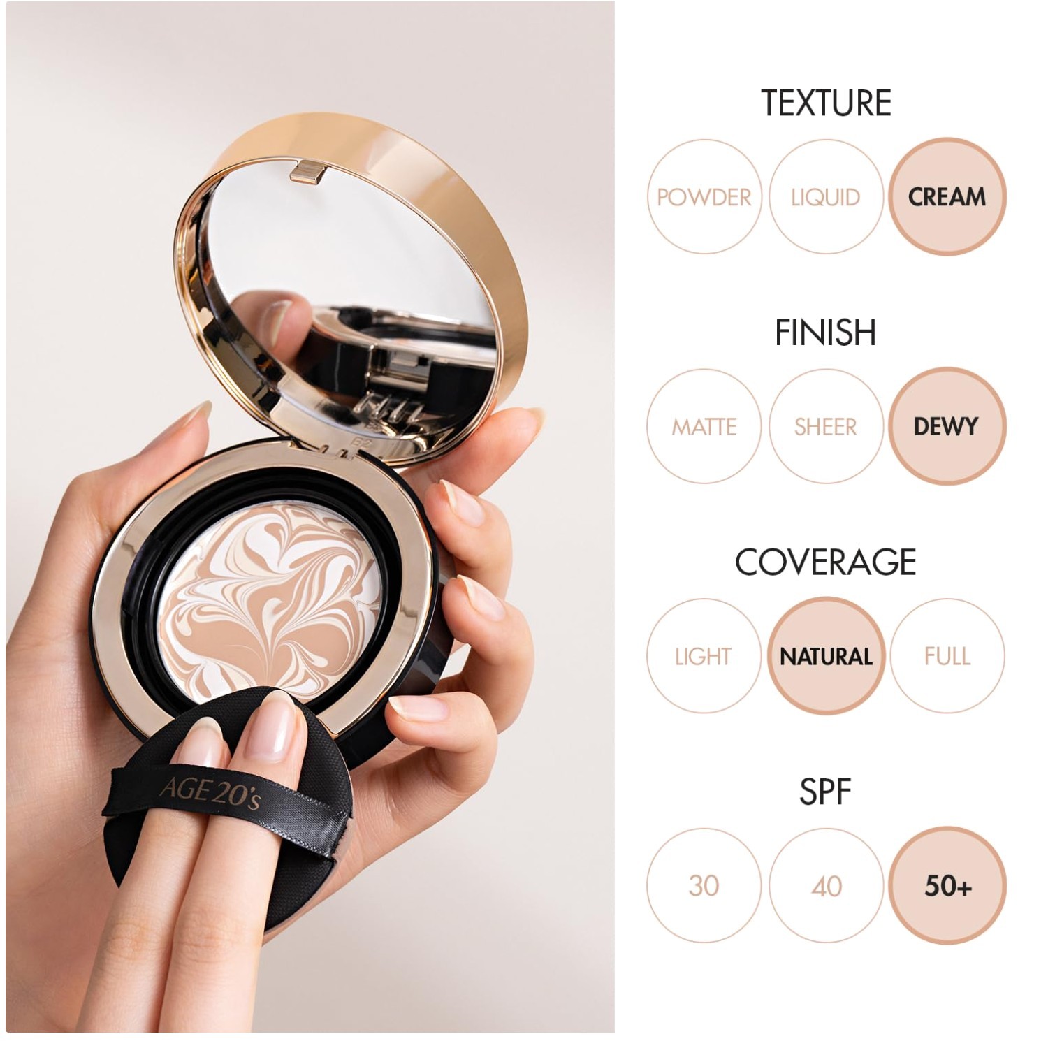 Dewy Finish Cream Foundation | Korean Cushion | SPF 50+