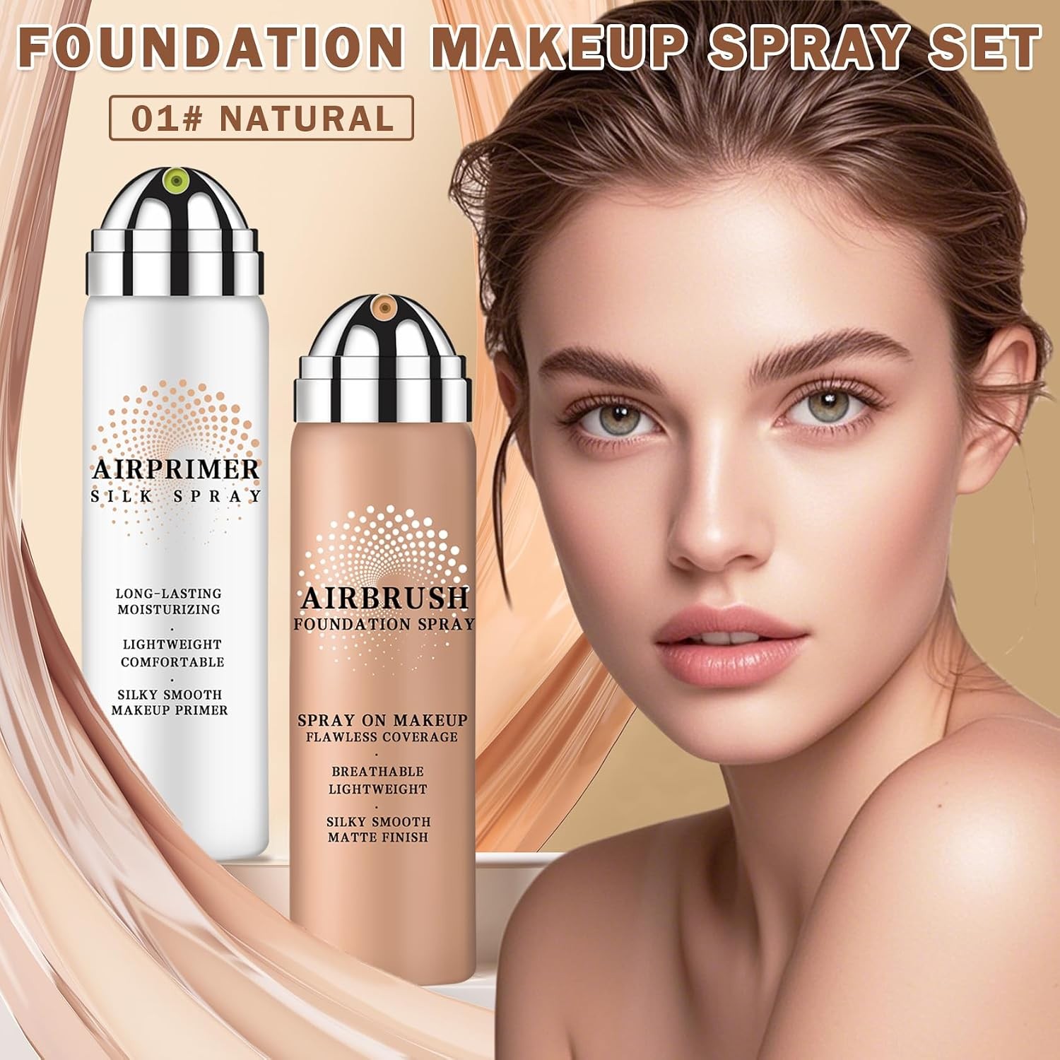 Airbrush Foundation Makeup with Primer (01 Natural) | Breathable Blendable,Found
