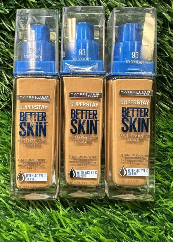 Maybelline Super Stay Better Skin Foundation 93 Golden Honey Unsealed New 3 Pcs