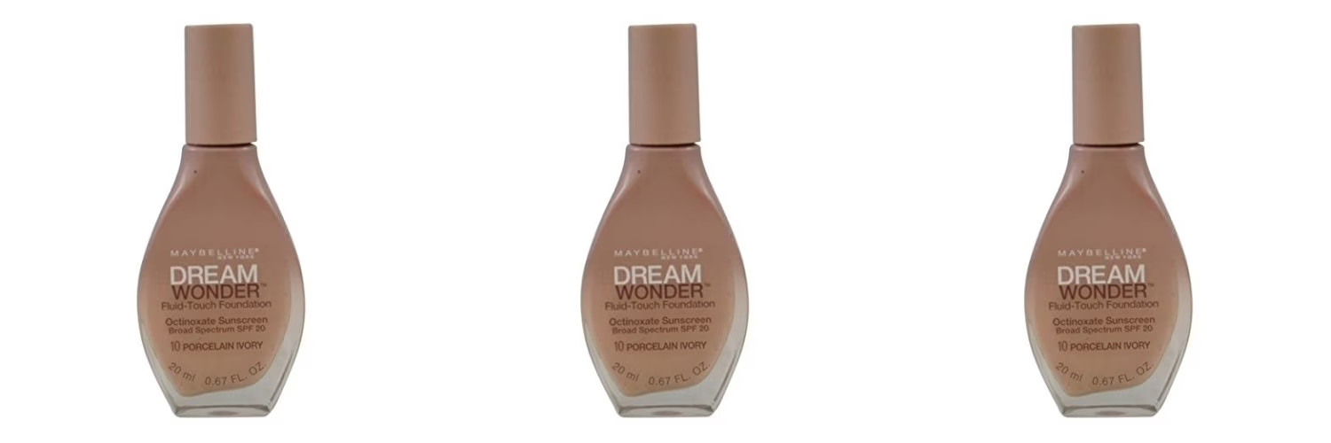 Maybelline Dream Wonder Foundation Porcelain Ivory 3 Pack Makeup Bundle