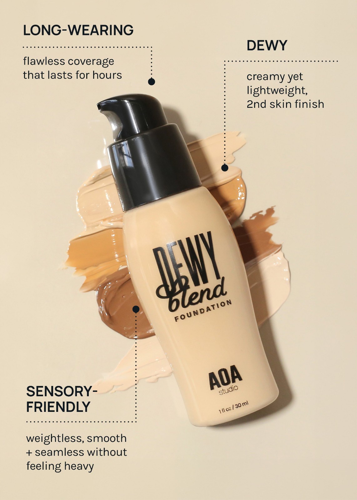 AOA Dewy Blend Foundation Hydrating Lightweight Full Coverage Natural Glow Makeu
