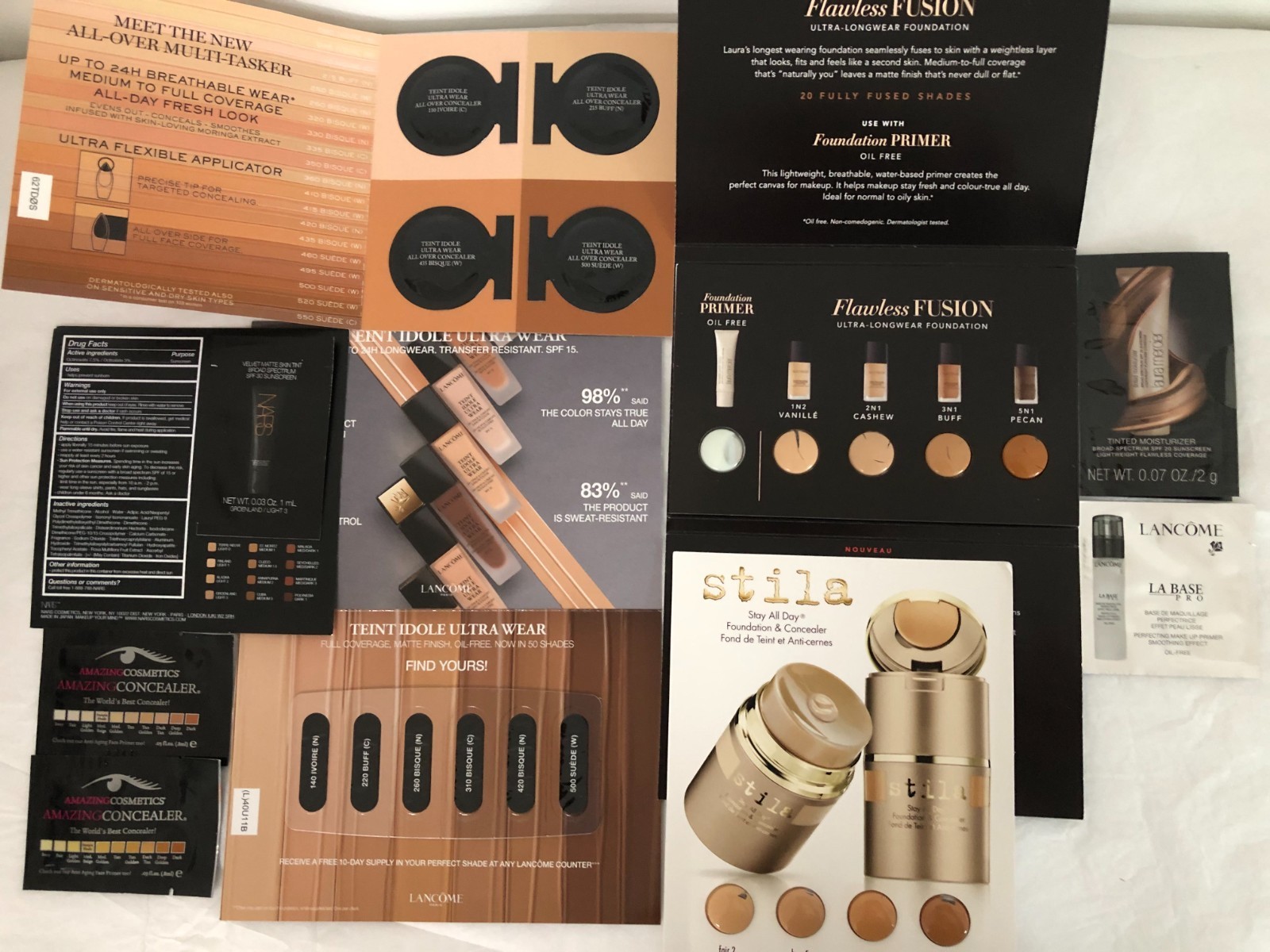 9 PCS Assorted Foundation + Primer + Concealer Lancome Laura Mercier NARS Stila