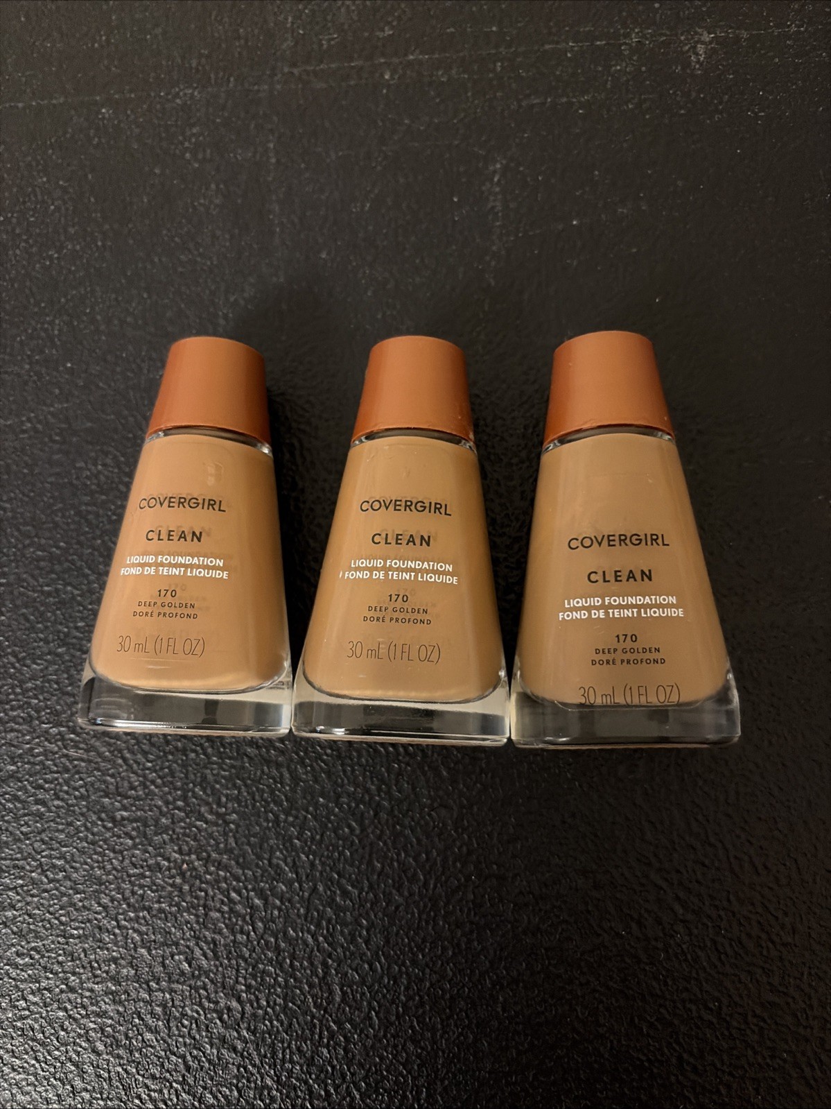 Lot of 3 Covergirl Clean Liquid Foundation Face Makeup 170 Deep Golden 1 fl oz