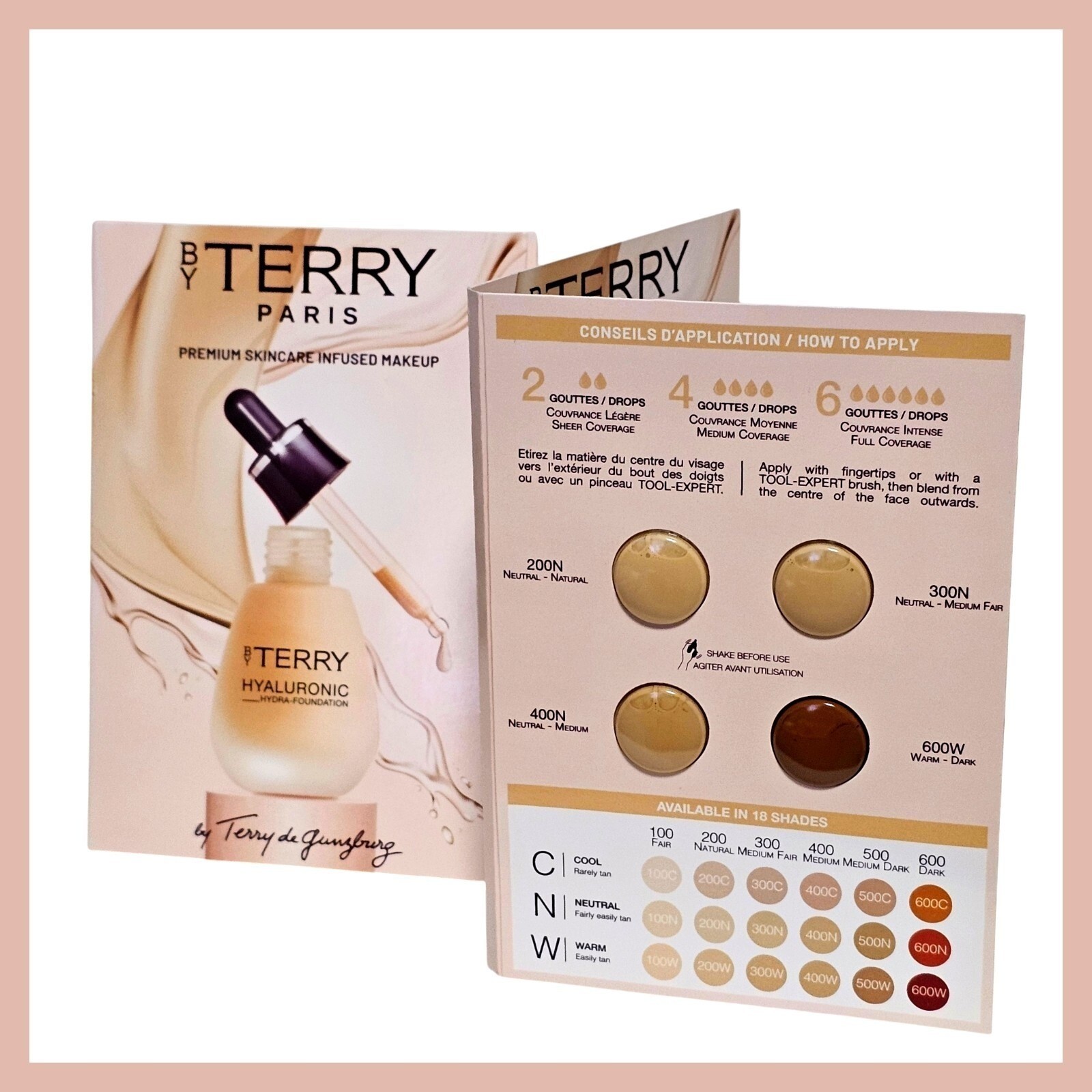 2 x BY TERRY Hyaluronic Hydra Foundation Sample Try Neutral Medium Fair Dark