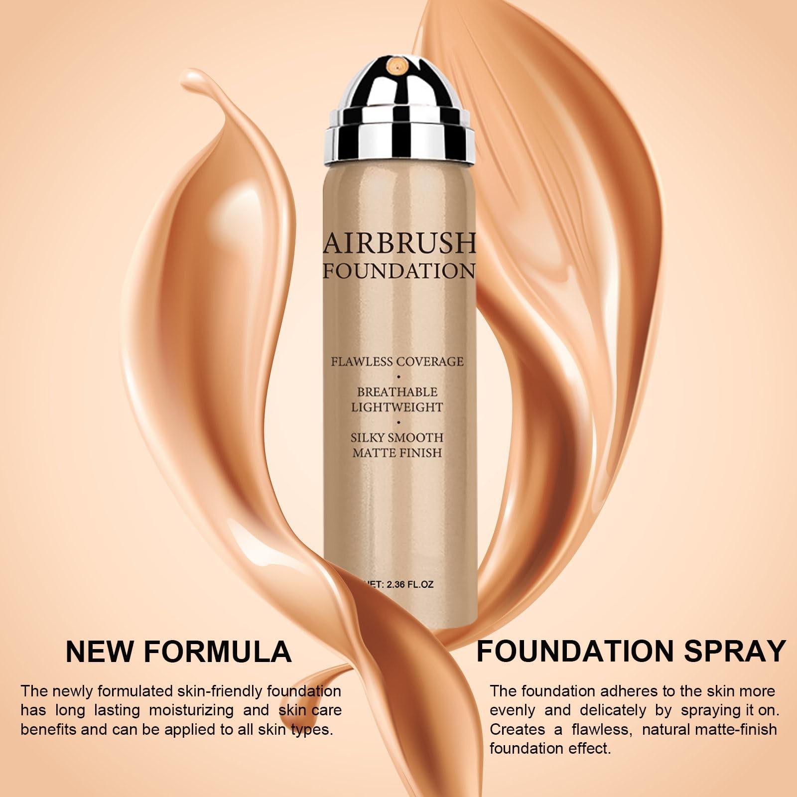 Foundation Makeup Spray Long Lasting Waterproof Full Coverage 2.36oz #2 Beige