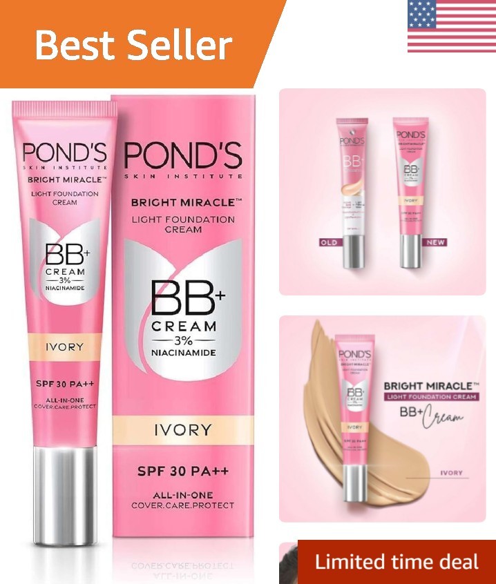 Bright Miracle BB+ Cream 18g – Lightweight Ivory Foundation for Natural Glow