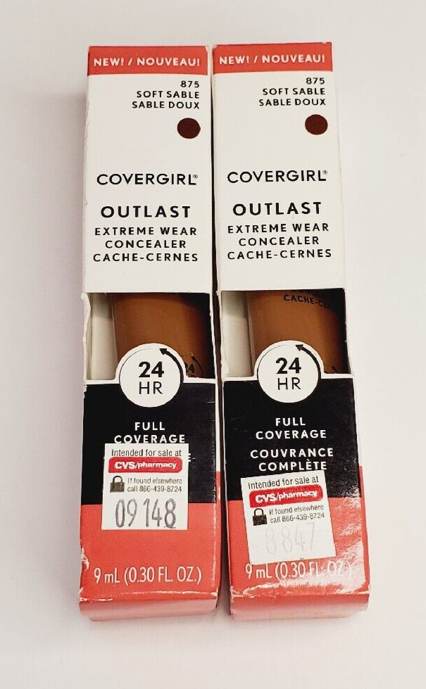 Covergirl Outlast Extreme Wear Concealer #875 Soft Sable 24 Hour Wear – Lot Of 2
