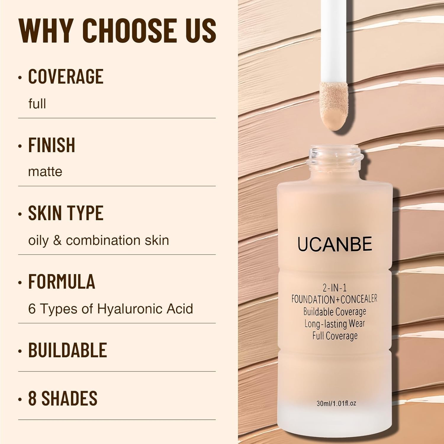 UCANBE 2-in-1 Liquid Foundation & Concealer, Full Coverage Foundation Makeup Set