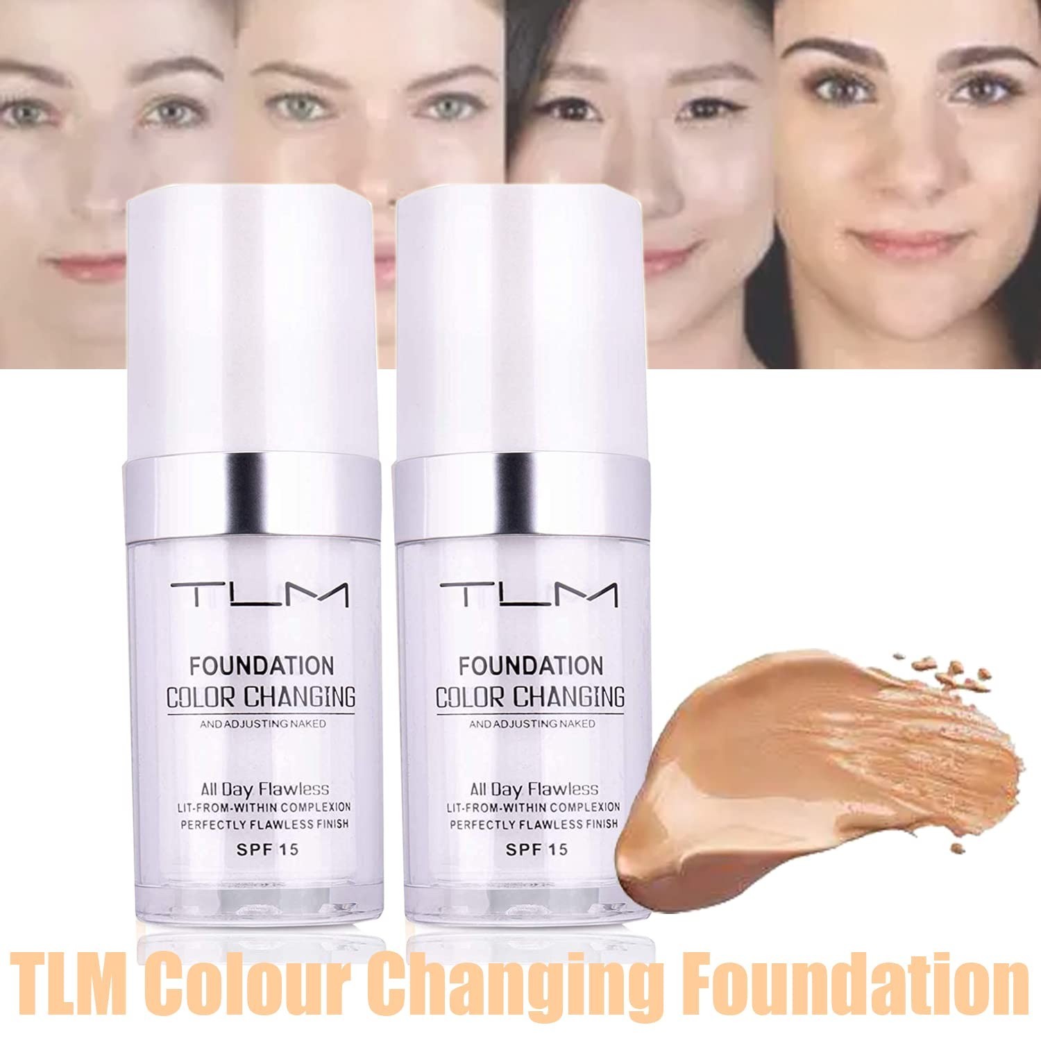 2Pcs 30ml TLM Colour Changing Foundation Makeup Concealer Cover Cream Full Co…