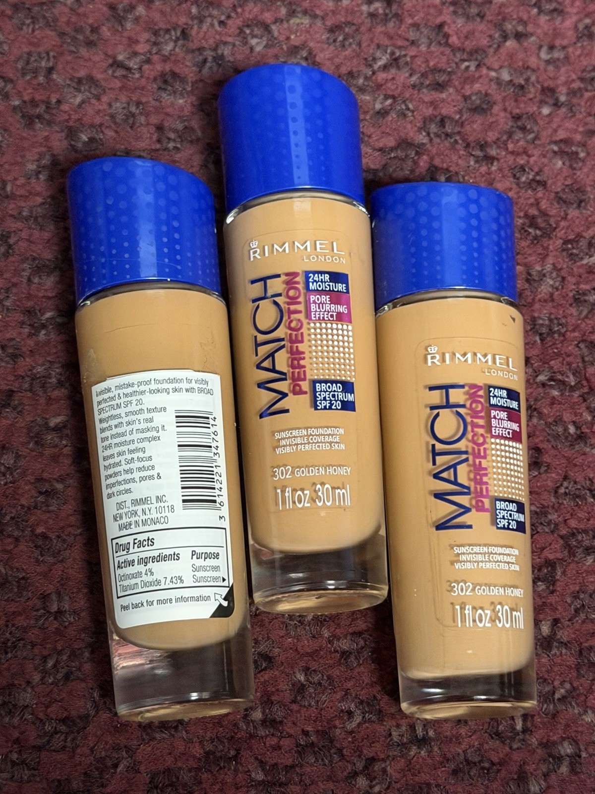 3x Rimmel London Match Perfection Foundation 1 oz each – 302 Golden Honey
