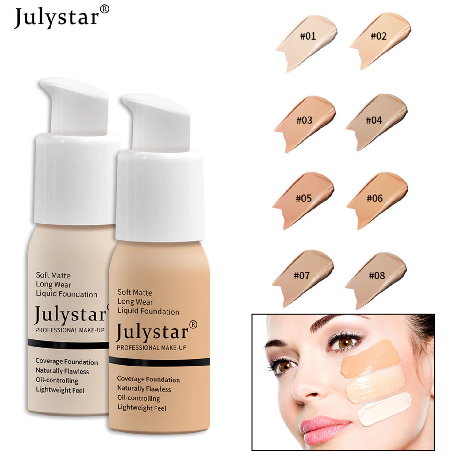 JULYSTAR Oil Control Foundation Concealer Cream Long Lasting Full Coverage Shade